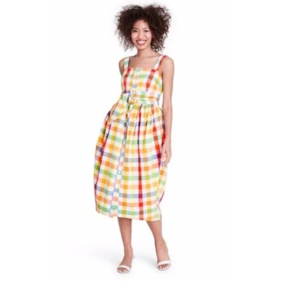 Christopher John Rogers x Target Multicolor Check Gingham Midi Dress Size 12 - Picture 1 of 8